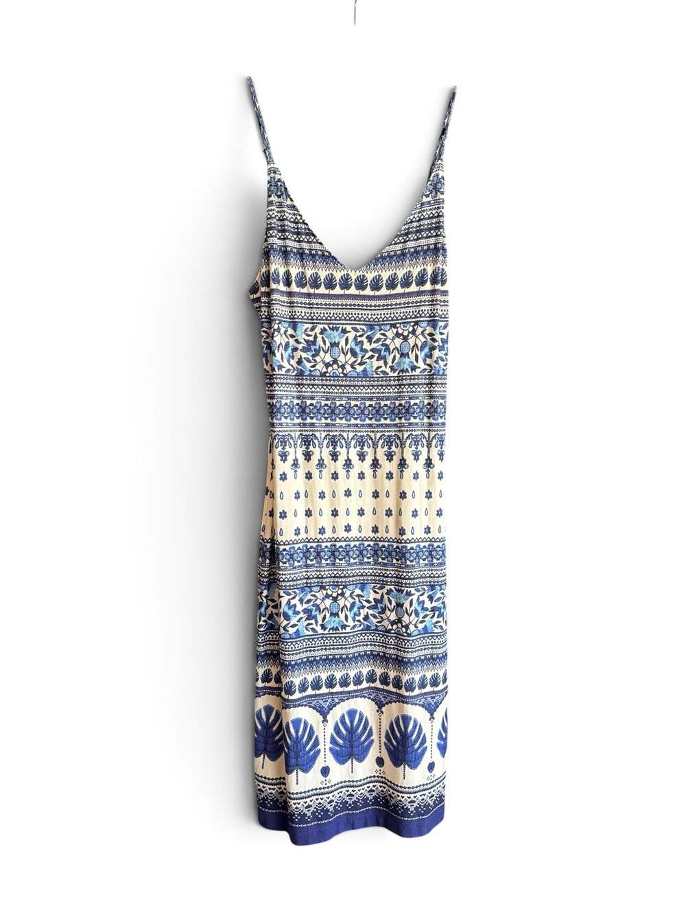 FARM Rio White Bloom Garden Dress Blue Print Midi Dress Size L